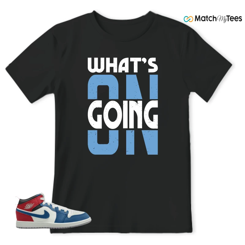 NIKE JORDAN 1 MID TRUE BLUE VARSITY RED (PS) SNEAKER Matching Tees t-shirt