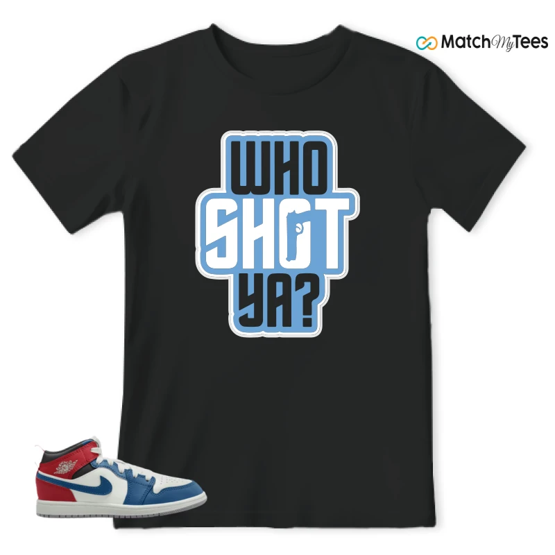NIKE JORDAN 1 MID TRUE BLUE VARSITY RED (PS) SNEAKER Matching Tees t-shirt