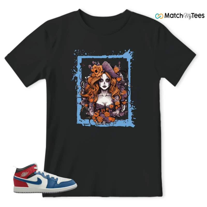 NIKE JORDAN 1 MID TRUE BLUE VARSITY RED (PS) SNEAKER Matching Tees t-shirt