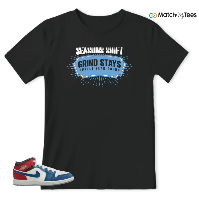 NIKE JORDAN 1 MID TRUE BLUE VARSITY RED (PS) SNEAKER Matching Tees t-shirt