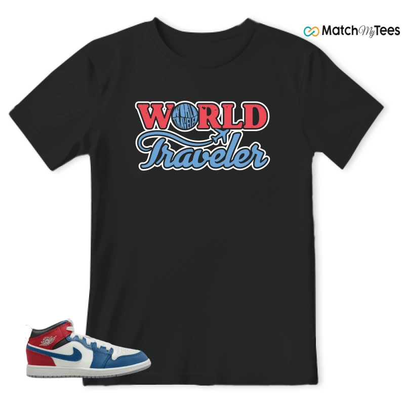 NIKE JORDAN 1 MID TRUE BLUE VARSITY RED (PS) SNEAKER Matching Tees t-shirt