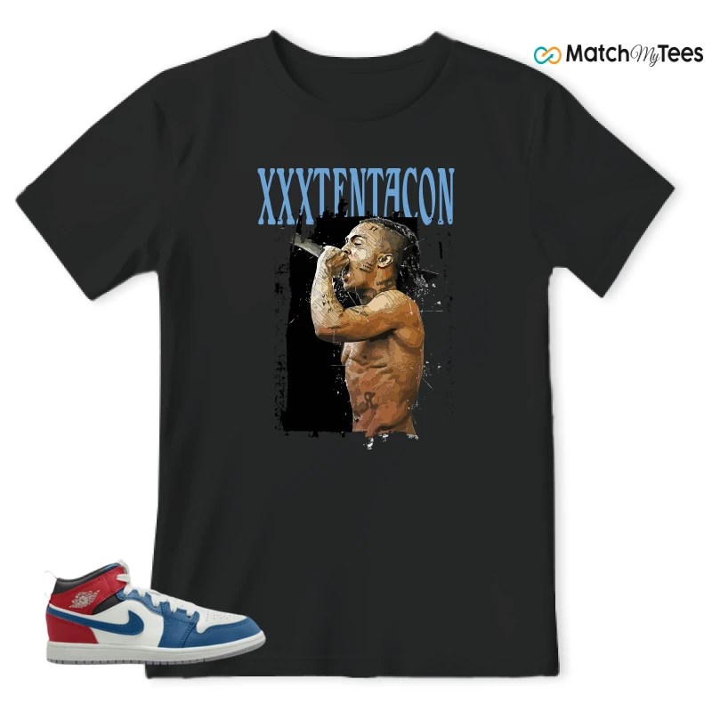 NIKE JORDAN 1 MID TRUE BLUE VARSITY RED (PS) SNEAKER Matching Tees t-shirt