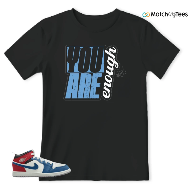 NIKE JORDAN 1 MID TRUE BLUE VARSITY RED (PS) SNEAKER Matching Tees t-shirt