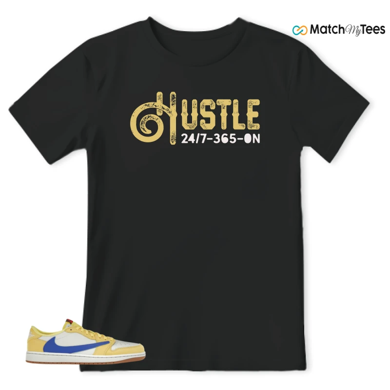 NIKE JORDAN 1 RETRO LOW OG SP TRAVIS SCOTT CANARY (WOMEN'S) SNEAKER/CANARY/RACER BLUE/LIGHT SILVER/GUM MEDIUM BROWN matching T-shirt