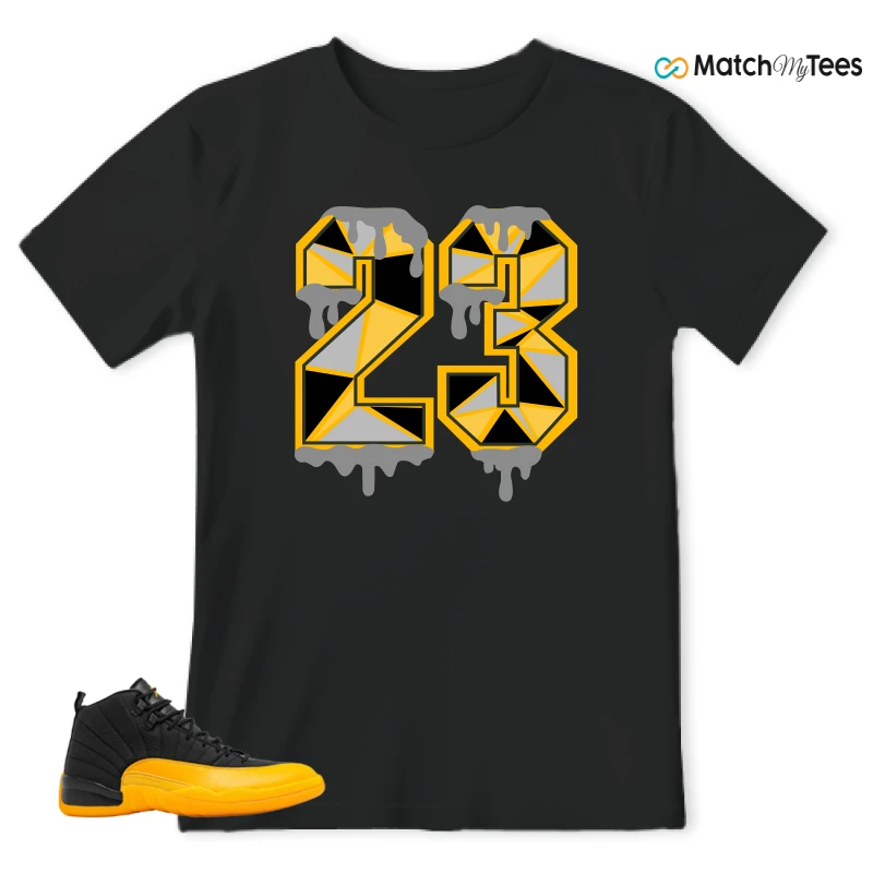 NIKE JORDAN 12 RETRO BLACK UNIVERSITY GOLD SNEAKER Matching Tees t-shirt