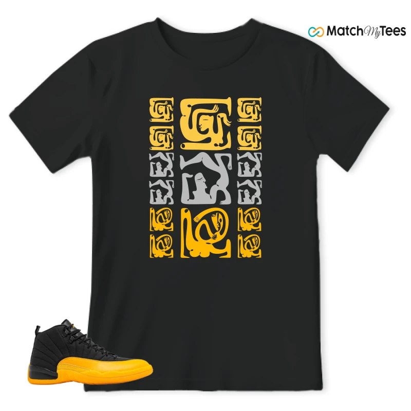 NIKE JORDAN 12 RETRO BLACK UNIVERSITY GOLD SNEAKER Matching Tees t-shirt