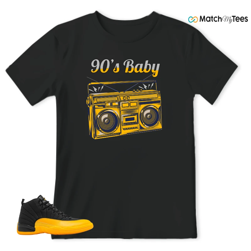 NIKE JORDAN 12 RETRO BLACK UNIVERSITY GOLD SNEAKER Matching Tees t-shirt