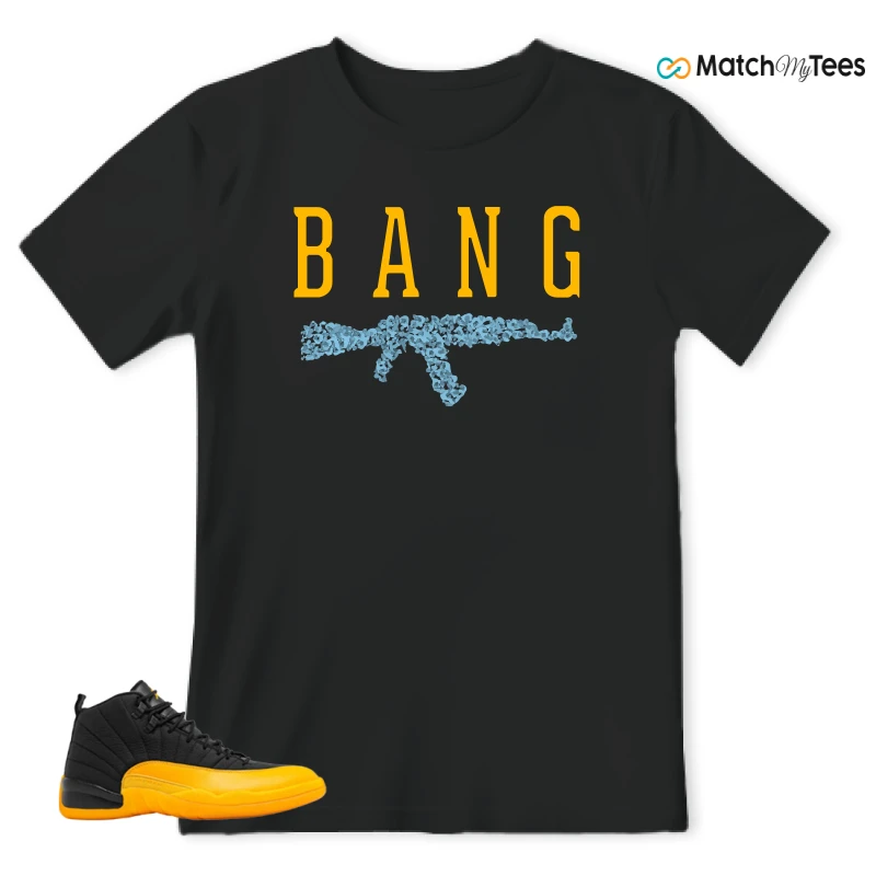 NIKE JORDAN 12 RETRO BLACK UNIVERSITY GOLD SNEAKER Matching Tees t-shirt