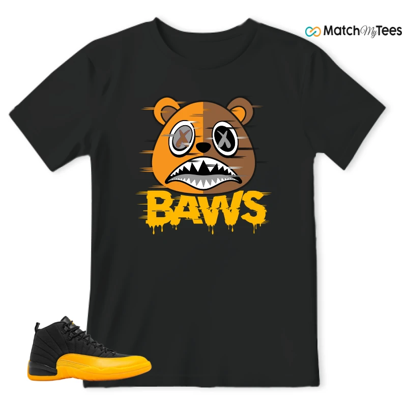 NIKE JORDAN 12 RETRO BLACK UNIVERSITY GOLD SNEAKER Matching Tees t-shirt