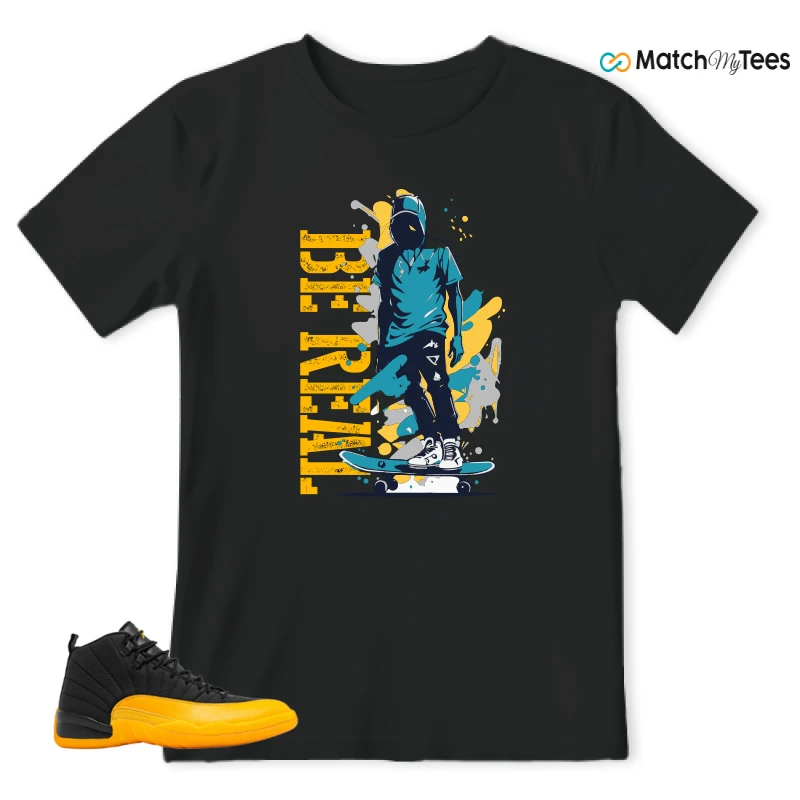 NIKE JORDAN 12 RETRO BLACK UNIVERSITY GOLD SNEAKER Matching Tees t-shirt