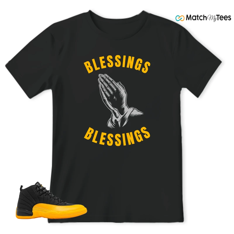 NIKE JORDAN 12 RETRO BLACK UNIVERSITY GOLD SNEAKER Matching Tees t-shirt