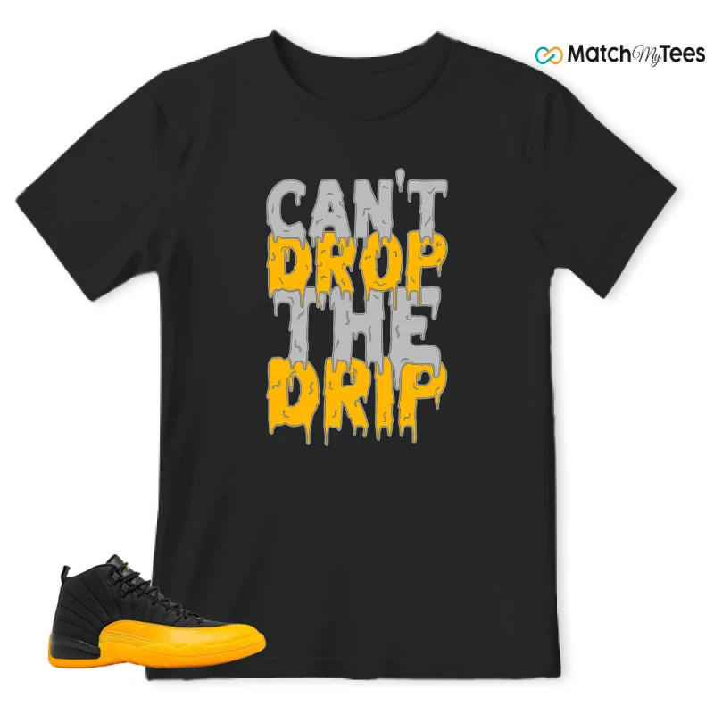 NIKE JORDAN 12 RETRO BLACK UNIVERSITY GOLD SNEAKER Matching Tees t-shirt