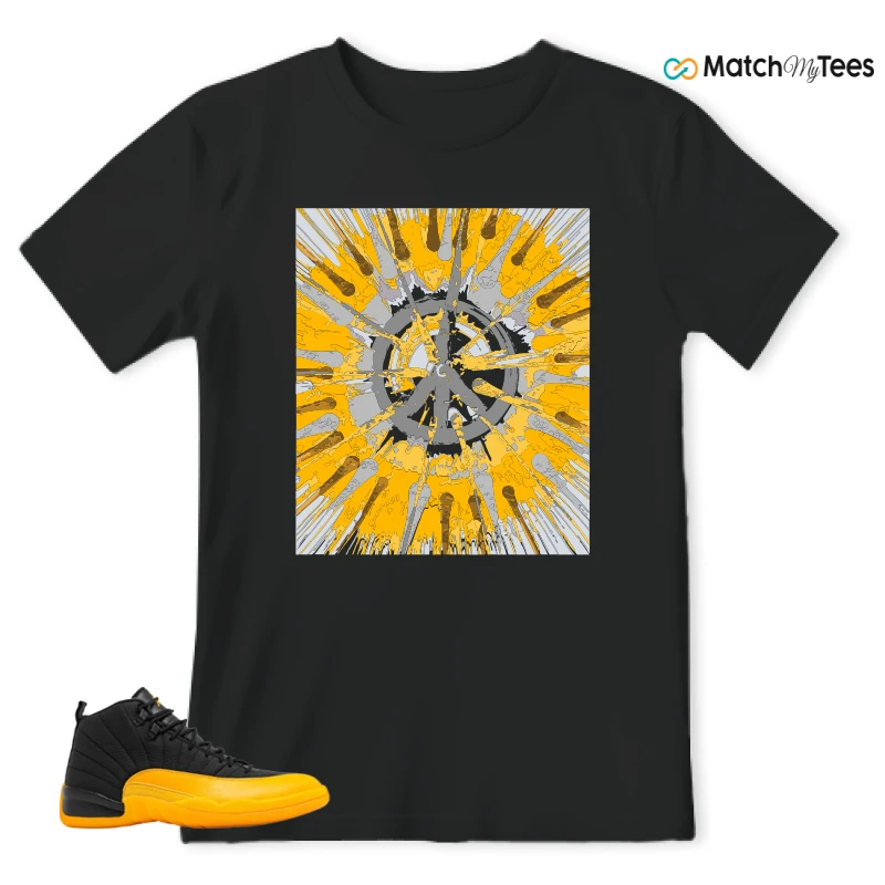 NIKE JORDAN 12 RETRO BLACK UNIVERSITY GOLD SNEAKER Matching Tees t-shirt