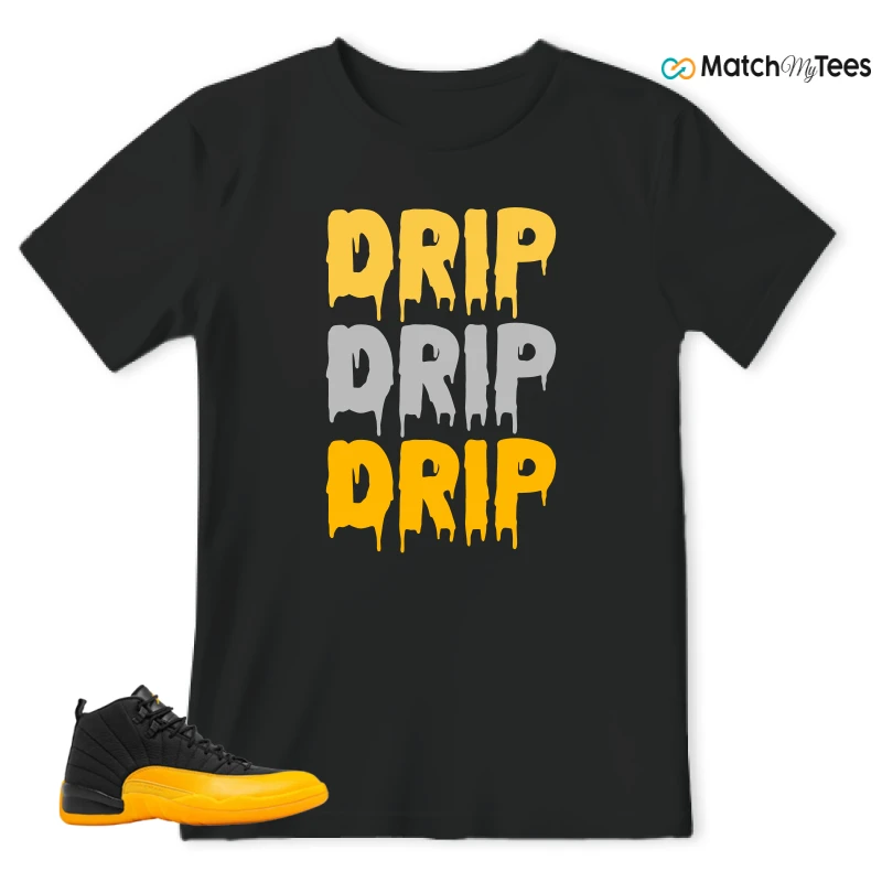 NIKE JORDAN 12 RETRO BLACK UNIVERSITY GOLD SNEAKER Matching Tees t-shirt