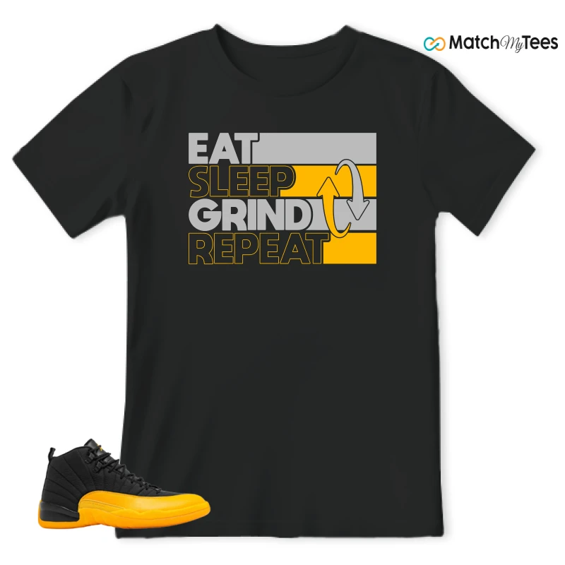 NIKE JORDAN 12 RETRO BLACK UNIVERSITY GOLD SNEAKER Matching Tees t-shirt
