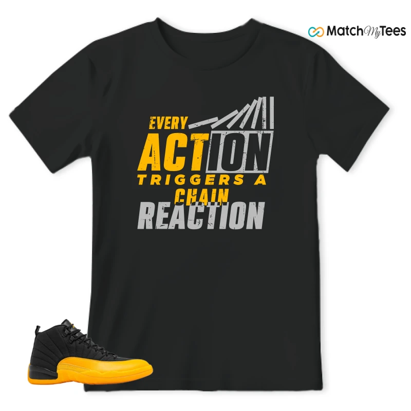 NIKE JORDAN 12 RETRO BLACK UNIVERSITY GOLD SNEAKER Matching Tees t-shirt