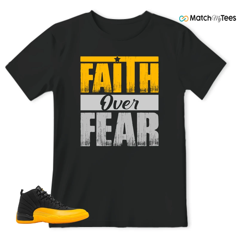 NIKE JORDAN 12 RETRO BLACK UNIVERSITY GOLD SNEAKER Matching Tees t-shirt