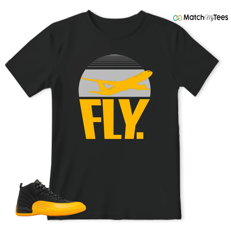 NIKE JORDAN 12 RETRO BLACK UNIVERSITY GOLD SNEAKER Matching Tees t-shirt