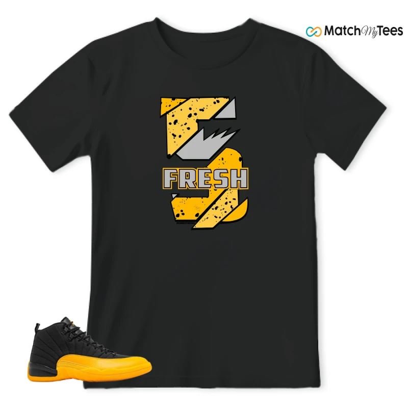 NIKE JORDAN 12 RETRO BLACK UNIVERSITY GOLD SNEAKER Matching Tees t-shirt