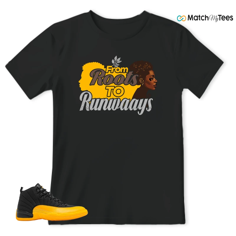 NIKE JORDAN 12 RETRO BLACK UNIVERSITY GOLD SNEAKER Matching Tees t-shirt