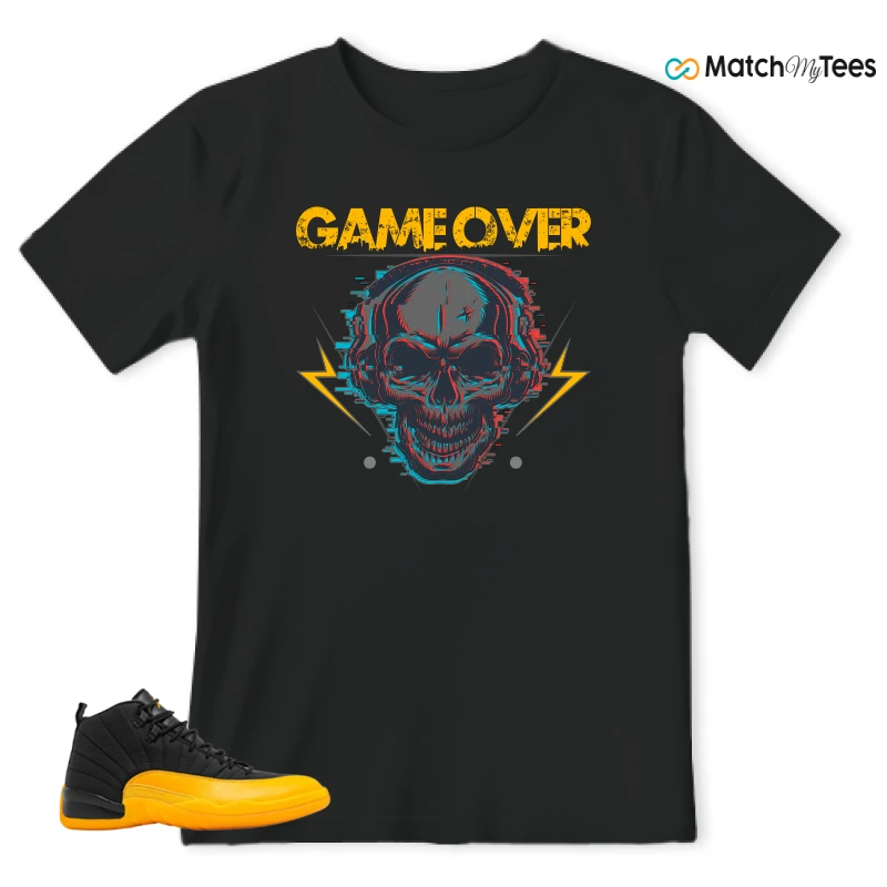 NIKE JORDAN 12 RETRO BLACK UNIVERSITY GOLD SNEAKER Matching Tees t-shirt