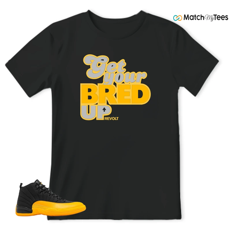 NIKE JORDAN 12 RETRO BLACK UNIVERSITY GOLD SNEAKER Matching Tees t-shirt