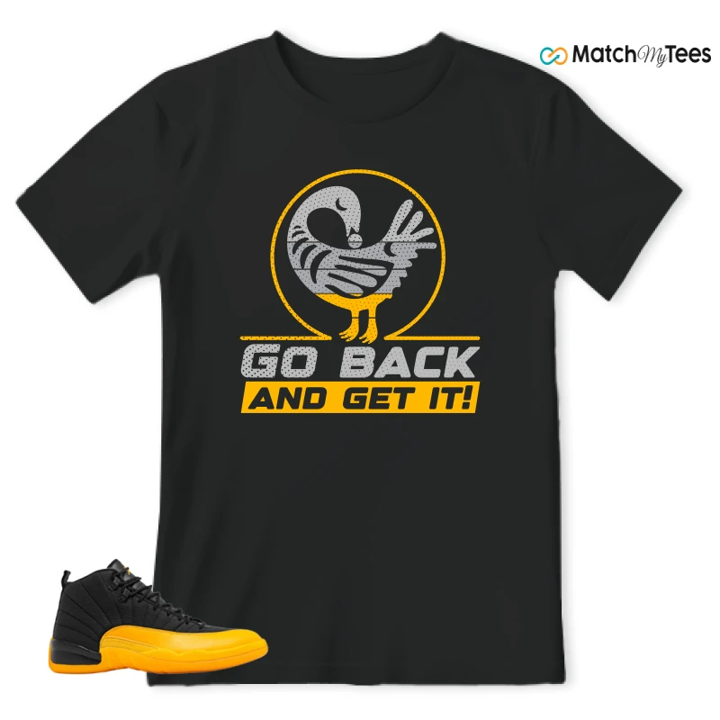 NIKE JORDAN 12 RETRO BLACK UNIVERSITY GOLD SNEAKER Matching Tees t-shirt