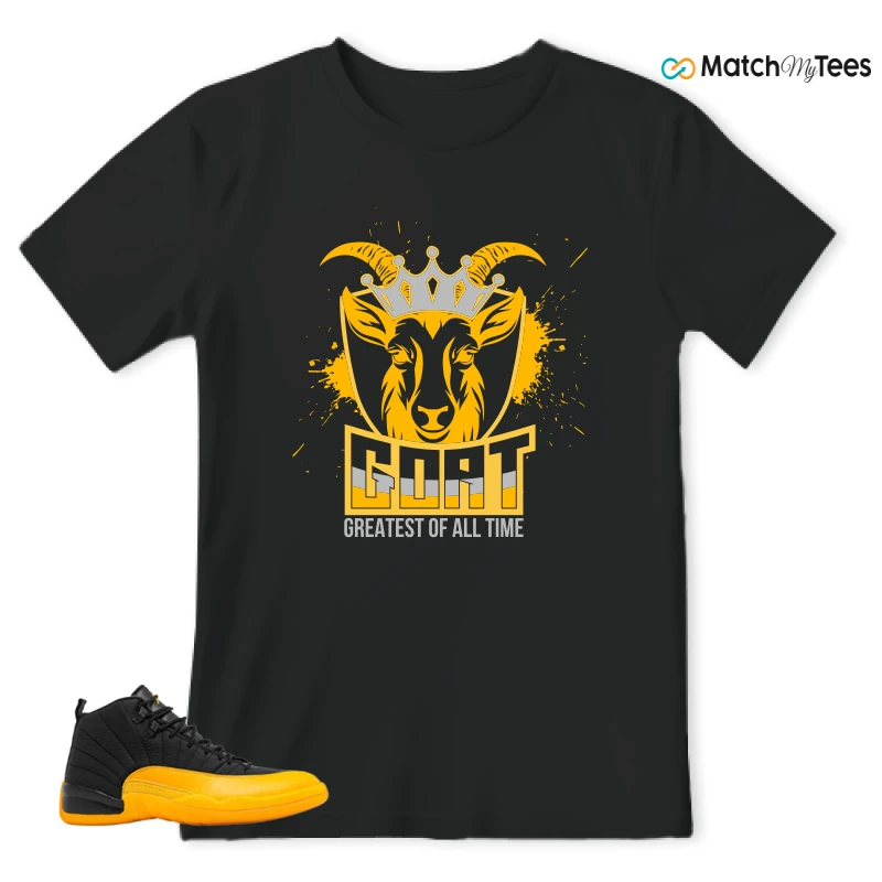 NIKE JORDAN 12 RETRO BLACK UNIVERSITY GOLD SNEAKER Matching Tees t-shirt