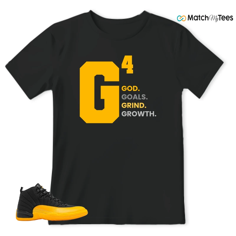 NIKE JORDAN 12 RETRO BLACK UNIVERSITY GOLD SNEAKER Matching Tees t-shirt