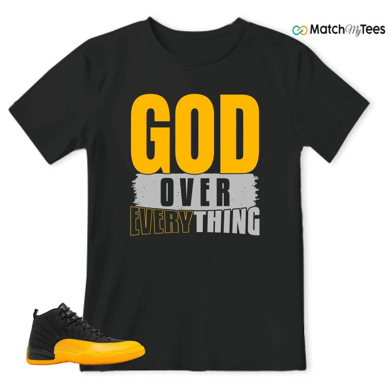NIKE JORDAN 12 RETRO BLACK UNIVERSITY GOLD SNEAKER Matching Tees t-shirt