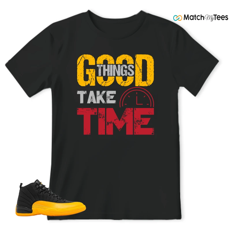 NIKE JORDAN 12 RETRO BLACK UNIVERSITY GOLD SNEAKER Matching Tees t-shirt