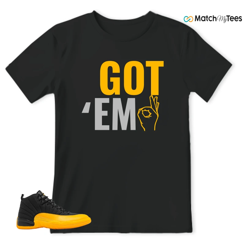 NIKE JORDAN 12 RETRO BLACK UNIVERSITY GOLD SNEAKER Matching Tees t-shirt