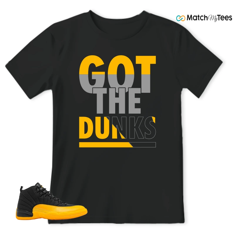 NIKE JORDAN 12 RETRO BLACK UNIVERSITY GOLD SNEAKER Matching Tees t-shirt
