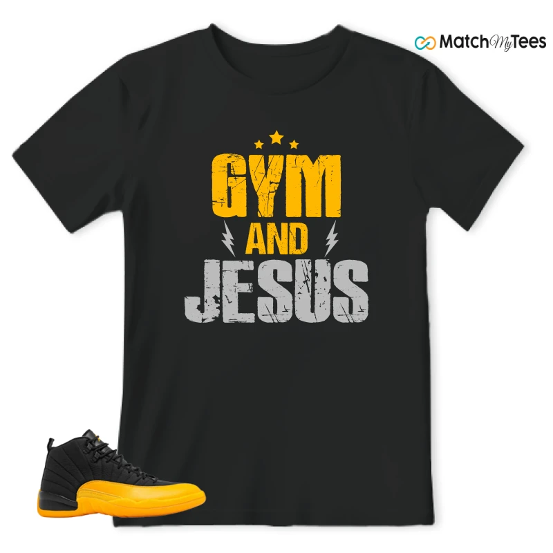 NIKE JORDAN 12 RETRO BLACK UNIVERSITY GOLD SNEAKER Matching Tees t-shirt