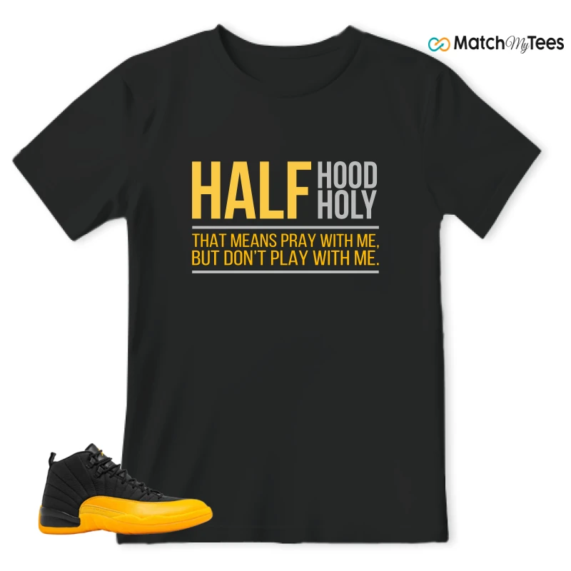 NIKE JORDAN 12 RETRO BLACK UNIVERSITY GOLD SNEAKER Matching Tees t-shirt