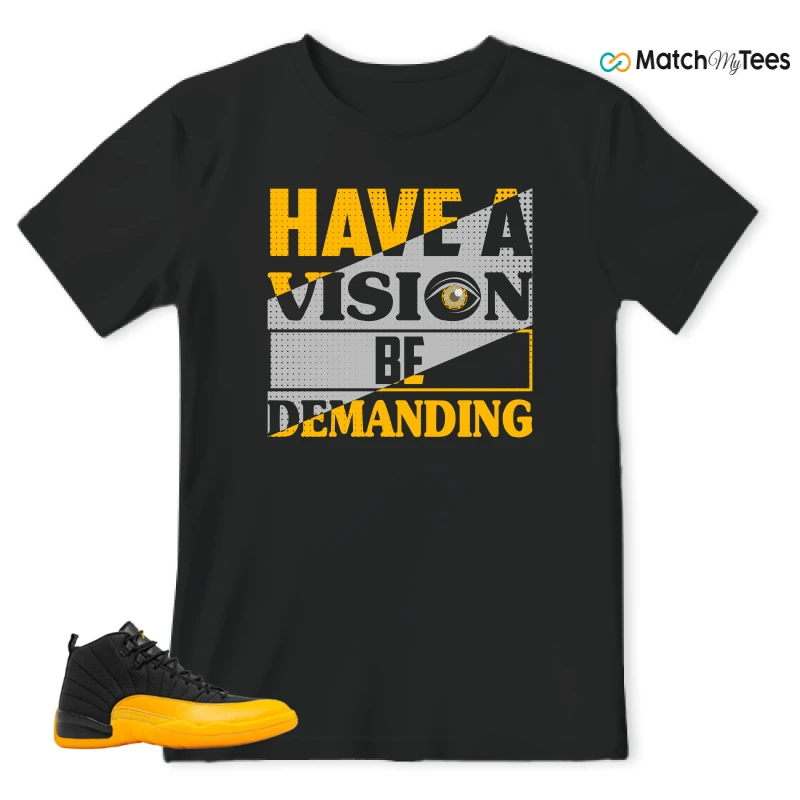NIKE JORDAN 12 RETRO BLACK UNIVERSITY GOLD SNEAKER Matching Tees t-shirt