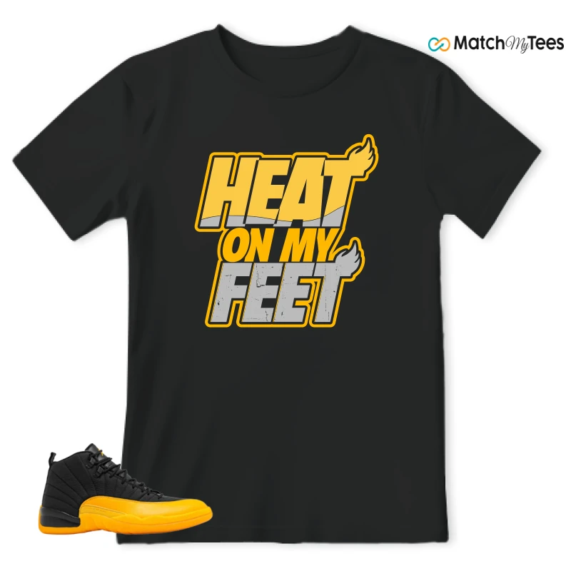 NIKE JORDAN 12 RETRO BLACK UNIVERSITY GOLD SNEAKER Matching Tees t-shirt