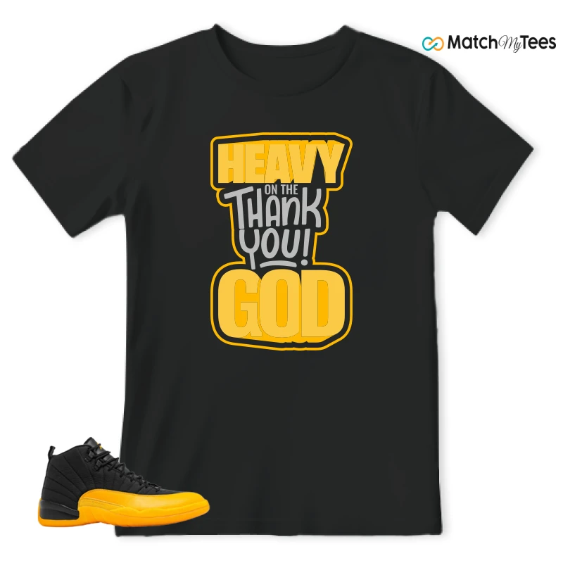 NIKE JORDAN 12 RETRO BLACK UNIVERSITY GOLD SNEAKER Matching Tees t-shirt
