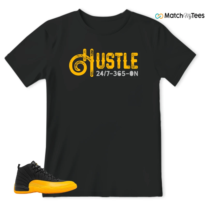 NIKE JORDAN 12 RETRO BLACK UNIVERSITY GOLD SNEAKER Matching Tees t-shirt