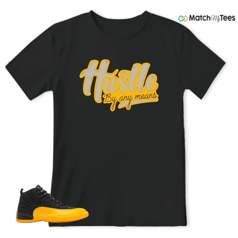 NIKE JORDAN 12 RETRO BLACK UNIVERSITY GOLD SNEAKER Matching Tees t-shirt