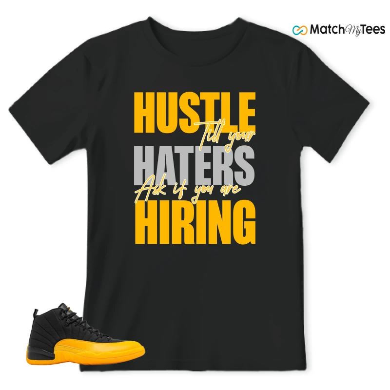 NIKE JORDAN 12 RETRO BLACK UNIVERSITY GOLD SNEAKER Matching Tees t-shirt