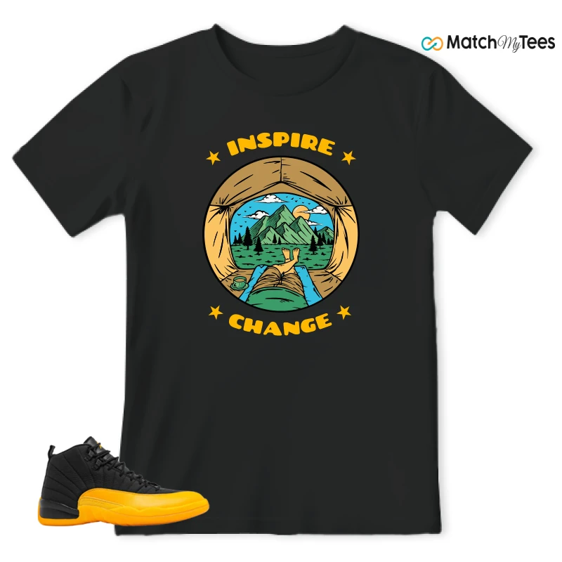 NIKE JORDAN 12 RETRO BLACK UNIVERSITY GOLD SNEAKER Matching Tees t-shirt