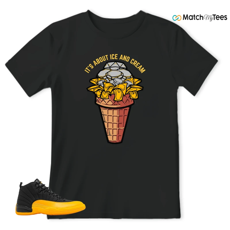 NIKE JORDAN 12 RETRO BLACK UNIVERSITY GOLD SNEAKER Matching Tees t-shirt