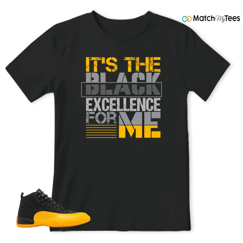 NIKE JORDAN 12 RETRO BLACK UNIVERSITY GOLD SNEAKER Matching Tees t-shirt