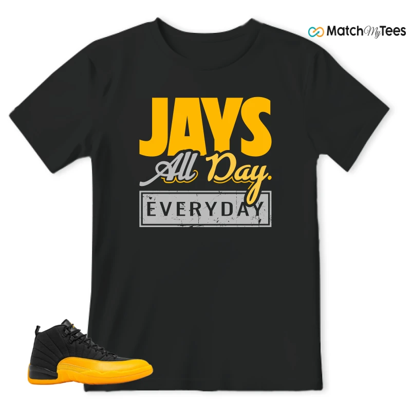 NIKE JORDAN 12 RETRO BLACK UNIVERSITY GOLD SNEAKER Matching Tees t-shirt