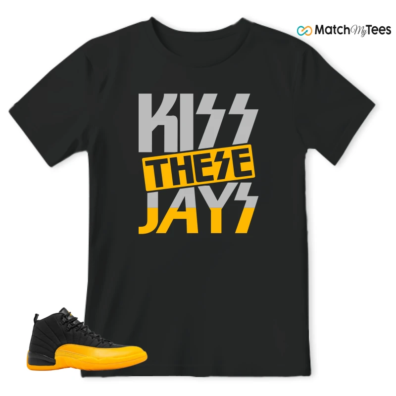 NIKE JORDAN 12 RETRO BLACK UNIVERSITY GOLD SNEAKER Matching Tees t-shirt