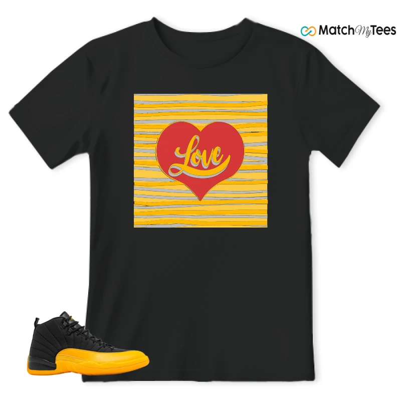 NIKE JORDAN 12 RETRO BLACK UNIVERSITY GOLD SNEAKER Matching Tees t-shirt