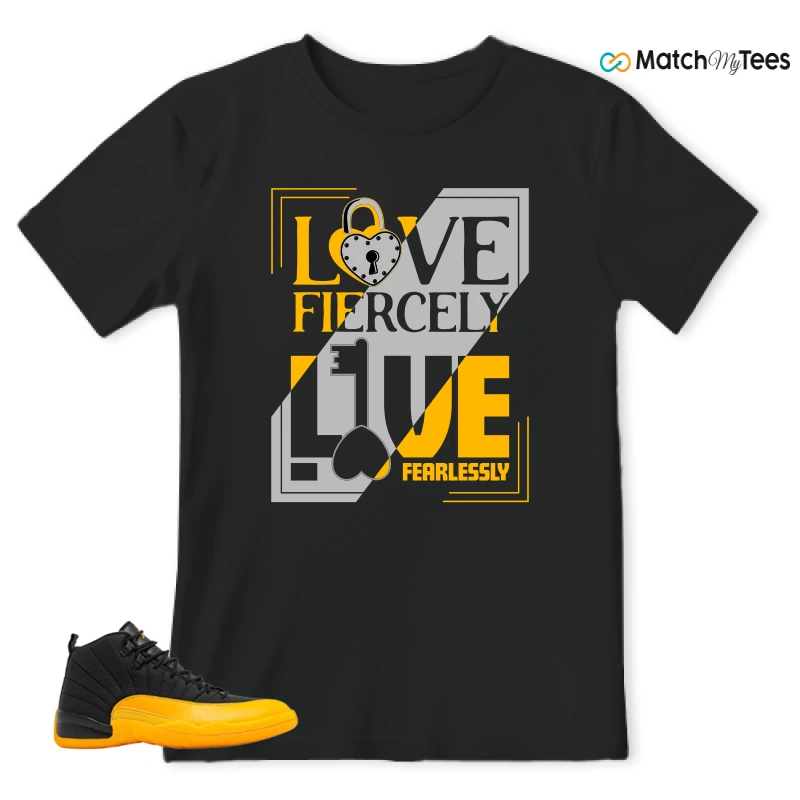 NIKE JORDAN 12 RETRO BLACK UNIVERSITY GOLD SNEAKER Matching Tees t-shirt