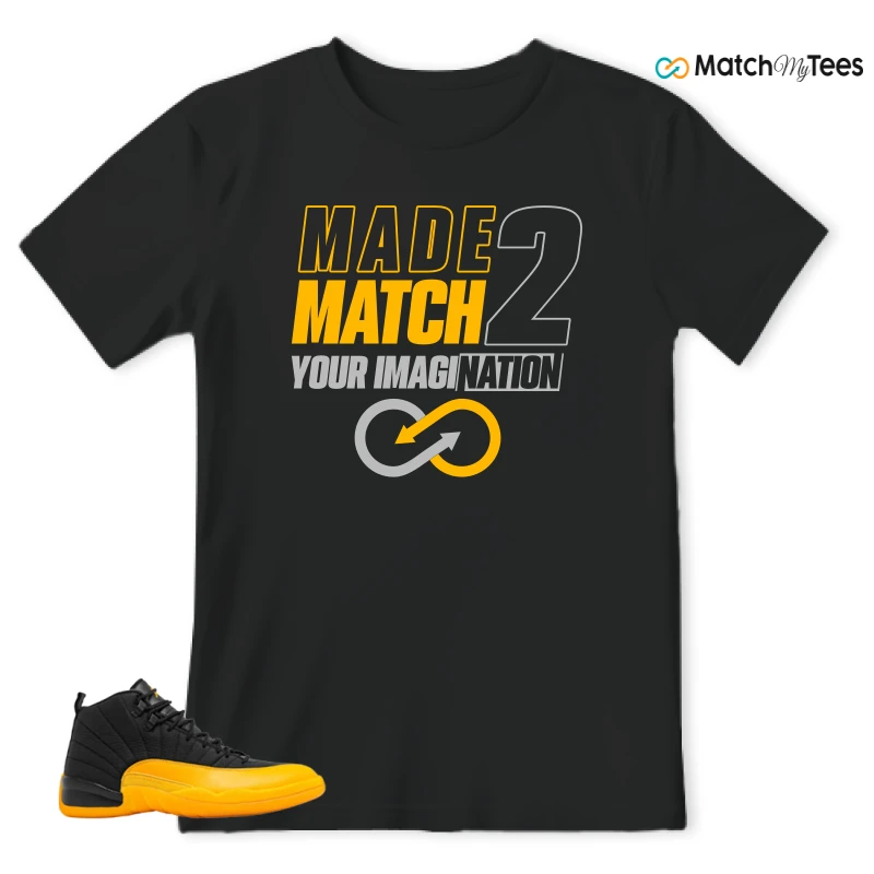 NIKE JORDAN 12 RETRO BLACK UNIVERSITY GOLD SNEAKER Matching Tees t-shirt