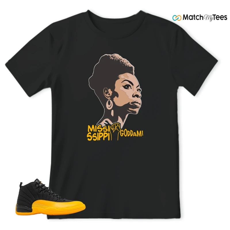NIKE JORDAN 12 RETRO BLACK UNIVERSITY GOLD SNEAKER Matching Tees t-shirt